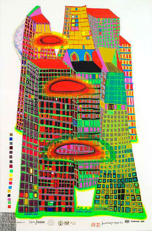 Hundertwasser - Good Morning City - Bleeding Town - series S - 1969 color screenprint